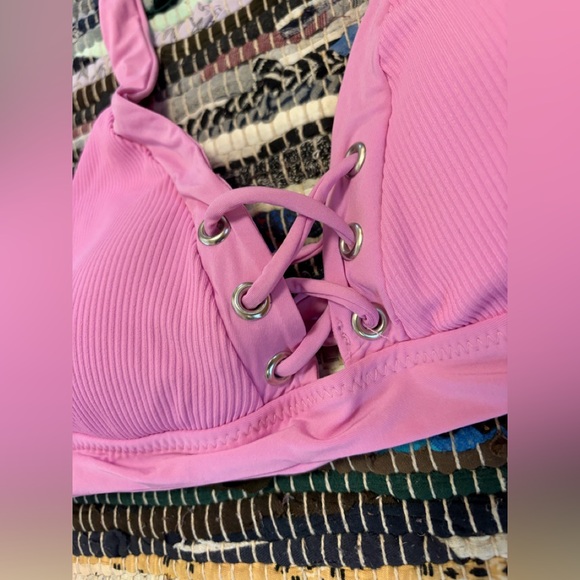 NWT Becca Ribbed Modern Edge Corset Set Hipster Bikini Large NWT Rtl $146 rosy - Picture 3 of 12